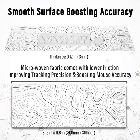 Large Ovenbird Gaming Mouse Pad, Minimalist Topographic Map Desk Mat, Extended XL with Anti-Slip Base, 31.5 x 11.8 in,