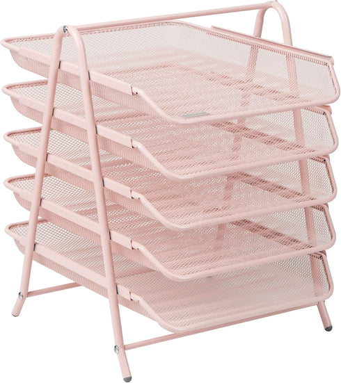 Mind Reader 5-Tier Paper Tray, Desktop Organizer for File Storage, Metal Mesh, Pink