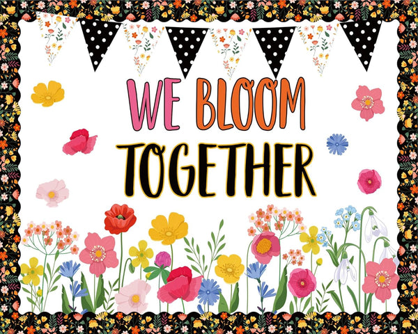Flower Classroom Bulletin Board with Borders - Colorful Wild Flower Summer Bulletin Board Decorations, We Bloom