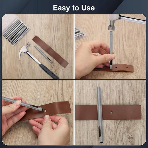 17 Pcs Round Leather Hole Punch Tool Set, 0.5-7mm Metal Hollow Punching Tools for Leather Craft