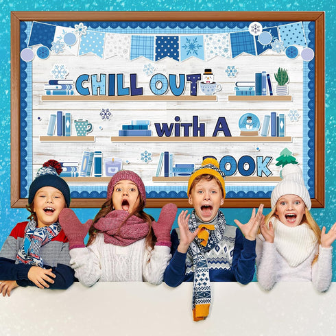 Set Winter Bookshelf Classroom Bulletin Board Decorations Reading Theme Classroom Decoration Snowflake Cutouts Chill