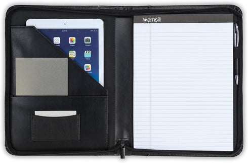 Samsill Contrast Stitch Leather Zippered Portfolio Folder/Business Portfolio for Men and Women, Resume/Document