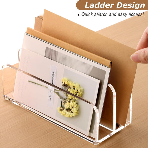 SANRUI Acrylic Mail Sorter Desktop Organizer, 2 Compartments Clear Small File Holder for Desk, Office, Home