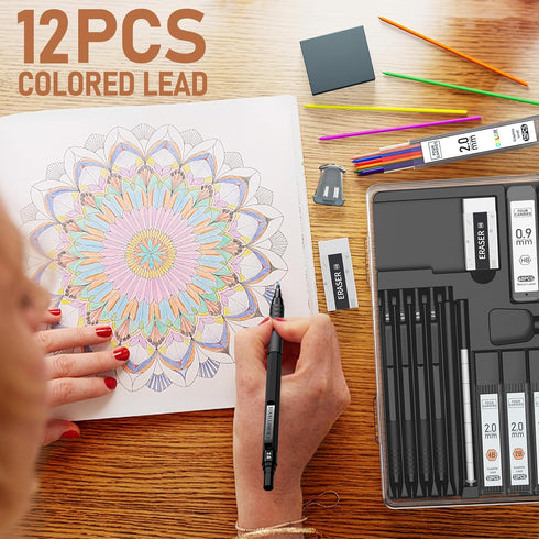 Four Candies Metal Mechanical Pencil Set, 3PCS Art Drafting Pencils & 2PCS 2MM Mechanical Drawing Pencils