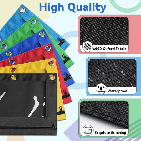 V-Opitos Pencil Pouch for 3 Ring Binder, 2 Pack Sky Blue Zipper Pencil Pouches, Durable Cloth Case with Clear Window