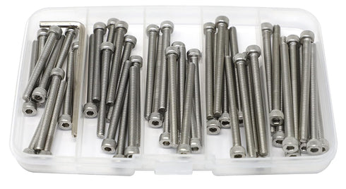 iexcell 50 Pcs M4 x 40/45/50/55/60mm Stainless Steel 304 Hex Socket Head Cap Screws Bolts Assortment Kit