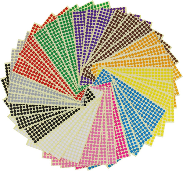 LJY 6mm Round Dot Stickers, 12 Assorted Colors, 36 Sheets with 14688 Dots Total