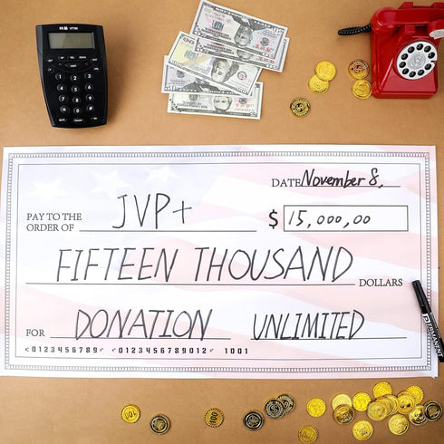 Giant Check 2 Pieces Fake Large Blank Presentation Checks for Donations, Fundraisers, Awards, Prizes (30 x 16 Inch)