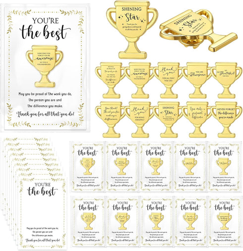 Juinte 60 Sets Employee Appreciation Gifts Bulk Trophy Pins with Thank You Cards