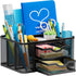 Marbrasse Mesh Desk Organizer, Pen Organizer with 2 Drawers, 5 Compartments for Office Art Supplies, Black
