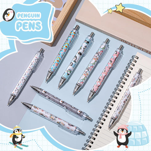 Ireer 8 Pcs Ballpoint Pens for Women, 1.00 mm Cute Writing Pens, Black Ink Fancy Fine Point for Journaling, Aesthetic
