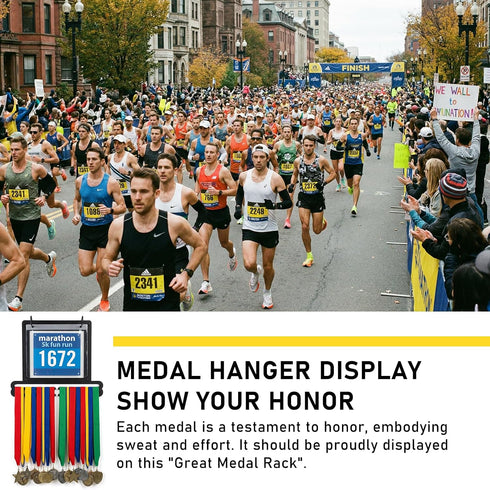 AOZUO 40+ 20 Race Bib and Medal Display Hanger, Medal Hanger Display Holds Medals & Race Bibs with Flip Vinyl Sleeves