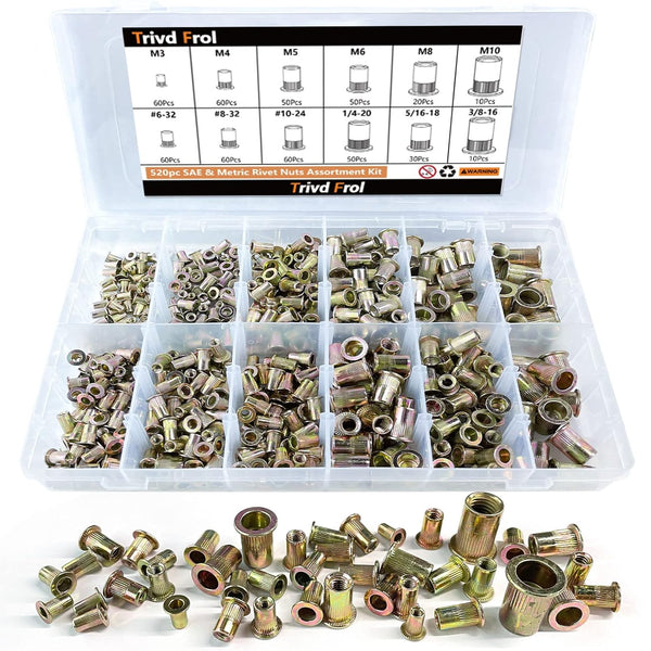 Trivd Frol Rivet Nut Tool Kit, 520pcs SAE & Metric Rivet Nut Assortment Kit