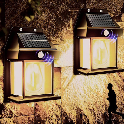 2-Pack 8.2" 3 H Outdoor Solar Powered Wall Sconce Lights Dawn to Dusk Motion Sensor Lighting Modes for Porch Garage