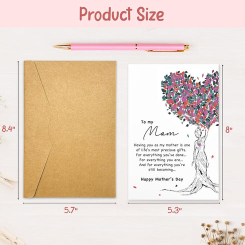 DINIZON 8"x5.3" Happy Mothers Day Card for Mom, Sentimental Greeting Card with Message for Mama, Nana, Step Mom