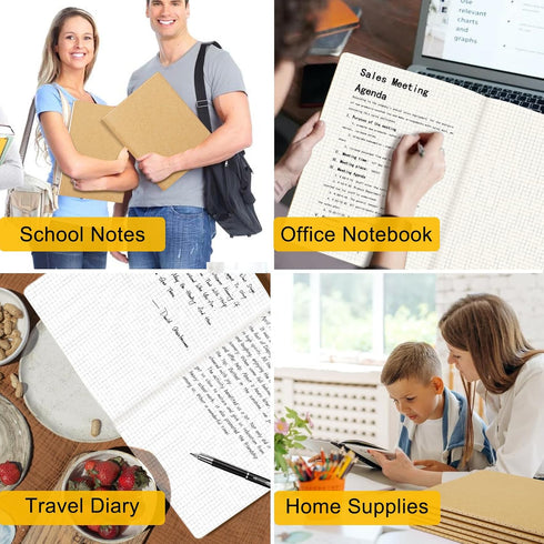EUSOAR Graph Journal, 3 Packs Large A4, 8.5" x 11", 40 Sheets/80 Pages, 100gsm Thick Paper, Kraft Sketchbook