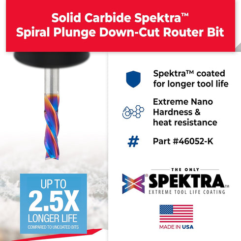 Amana Tool Spektra Extreme Tool Life Solid Carbide CNC Down-Cut Spiral Plunge Router Bit, 46052-K