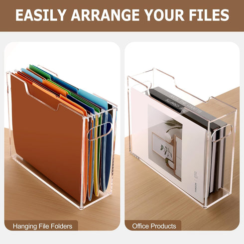 Hanging File Folder Organizer, Clear Portable File Box with Handle, Acrylic Storage for Desk, Office, Home, School - 1