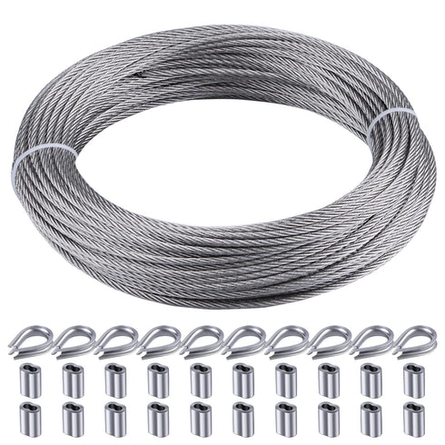 Rectoo 1/8" wire cable, 100ft Wire Rope Metal Cable With Loop Sleeve