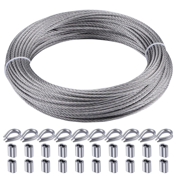 Rectoo 1/8" wire cable, 100ft Wire Rope Metal Cable With Loop Sleeve