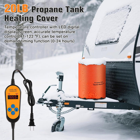 20LB (41-122F) Dreyoo RV Propane Tank Heater Blanket Thermostat Control and Timer Function, Waterproof & UV Resistant