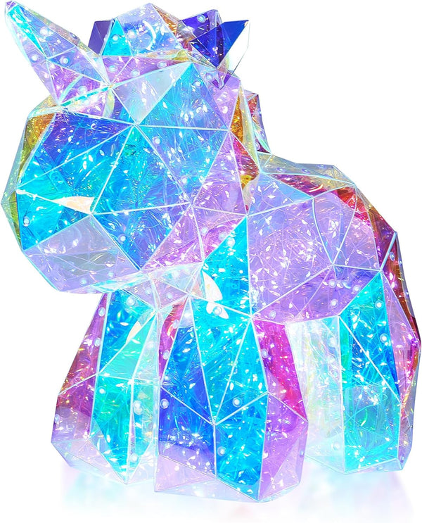Aladdinas LED Unicorn Night Light, Holographic Iridescent Design, Nursery Decor Display Box with