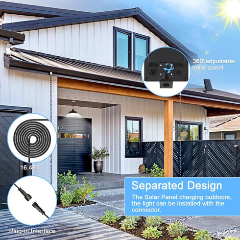 360 Dimmable 16.4ft IP65 Solar Pendant Lights Outdoor, Solar Shed Light with Adjustable Panel, Lighting with Remote