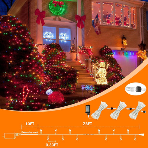 88FT 240LED Connectable String Lights Indoor Outdoor Clear Wire, Warm WhiteMulticolor Christmas String Lights, Plug
