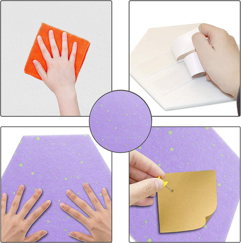 Thick Hexagon Felt Board Tiles 8 Pcs Self-Adhesive with Multi-Color Push Pins for Home Office Classroom