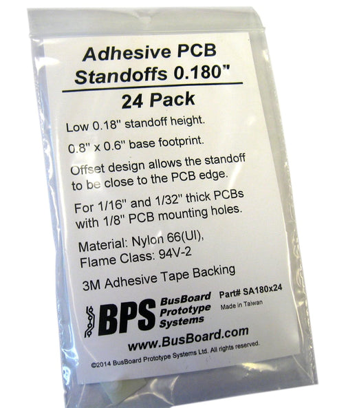 BusBoard Prototype Systems SA180 Adhesive Standoffs, 24 Pack, 0.180" Height, Fits 0.125" PCB Hole