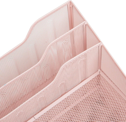 Mind Reader Desktop Organizer, Vertical File Holder, Metal Mesh, 12.5" L x 11.5" W x 9.5" H, Pink