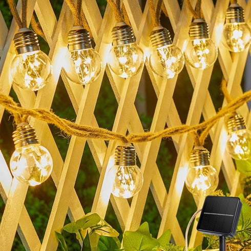 Brightown Solar String Lights Outdoor, 30Ft Vintage Hemp Rope Solar Patio Lights