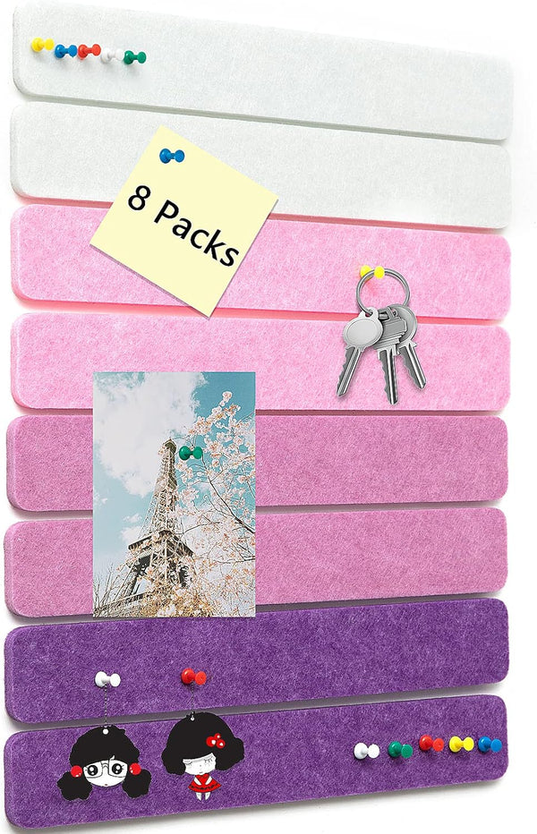 Felt Pin Board Bar Strips for Bedrooms, Self-Adhesive Cork Board with 35 Push Pins for Home Wall Decoration
