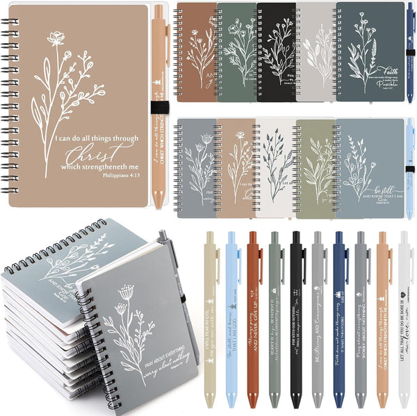 Kosiz 20 Sets Christian Gifts, A6 Spiral Notebook Bible Journal, Aesthetic Notepad with Ballpoint Pen for Church Gifts