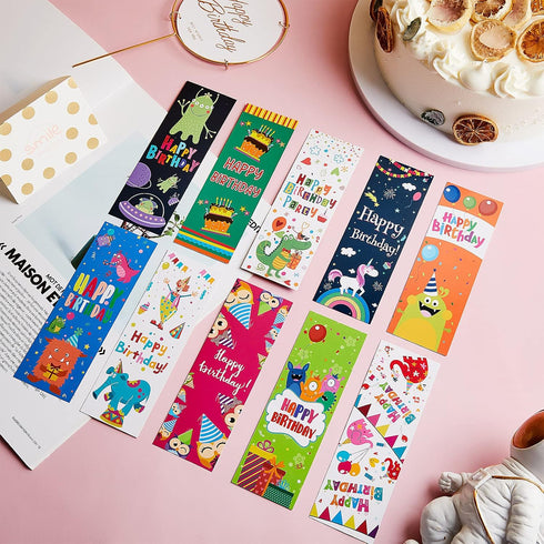 Tenare 100 Pieces Happy Birthday Bookmarks - Laminated Imaginative Colors and Patterns for Classroom Supplies