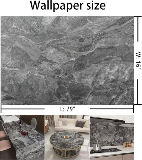 Grey Marble Textured Wallpaper, Peel and Stick Gray Granite Contact Paper, 16x79 inch Waterproof Vinyl for Kitchen
