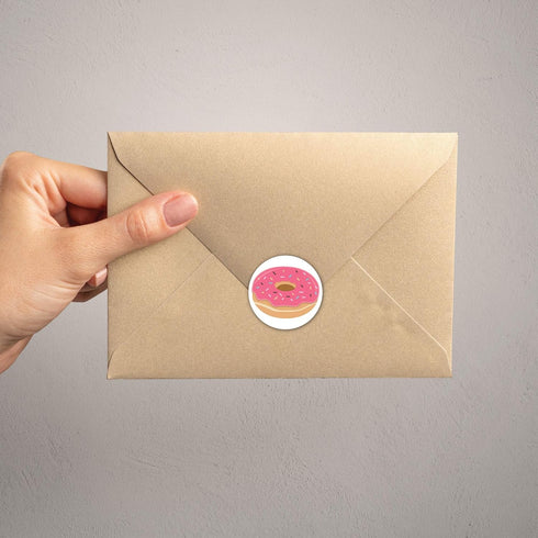 Stylish Donut Stickers, 500 Labels Roll, 1.5" Adorable Food Party Envelope Seals, Made in The USA