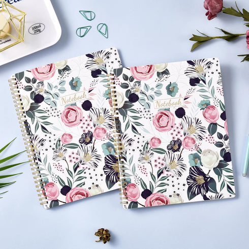 Spiral Notebook - Notebooks Spiral Bound, 8.5" * 11", Journal Notebook with Thick Paper & Back Pocket, 144 Pages, with Twin-Wire Binding, Journals for Women, College Ruled Notebooks - Floral by Shoparr