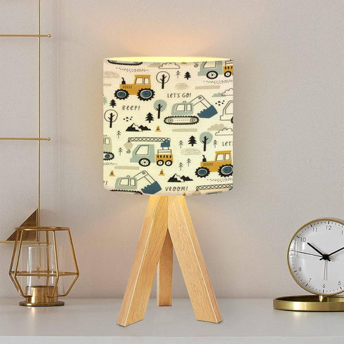 DQWIJAKX91 Tripod Table Lamp Hand drawn cute Truck crane bulldozer excavator Boho Seamless