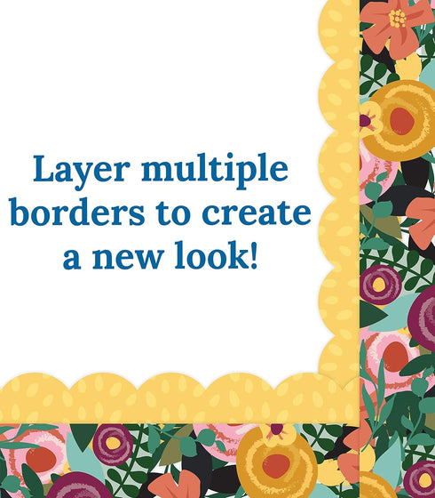Carson Dellosa 36 Feet Floral Garden Bulletin Board Borders, Straight Classroom Borders for Bulletin Board and White