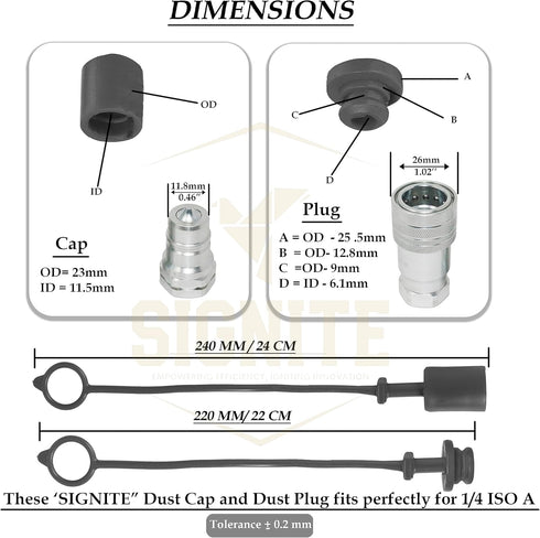 4 Set, 1/4 ISO A Hydraulic Hose Caps and Plugs, Quick Disconnects Air Coupler Cover with Retention Ring