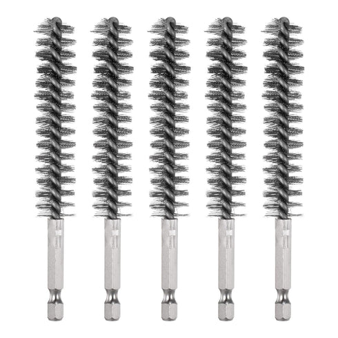 5Pcs Bore Brush Stainless Steel 15mm Dia Cleaning Twisted Wire Brush with Handle, 1/4 Inch Hex Shank