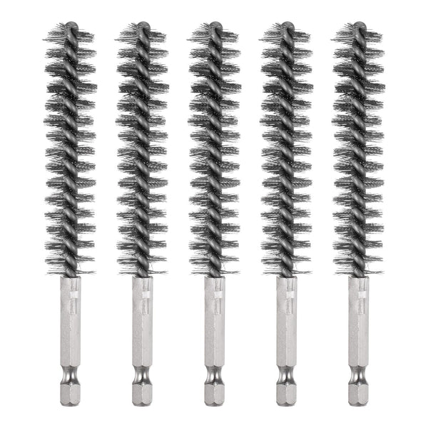 5Pcs Bore Brush Stainless Steel 15mm Dia Cleaning Twisted Wire Brush with Handle, 1/4 Inch Hex Shank