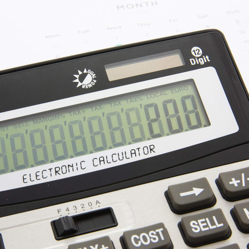 BAZIC 12-Digit Desktop Calculator, Profit Calculation & Tax Functions, Large LCD Display, Solar Battery, 1-Pack