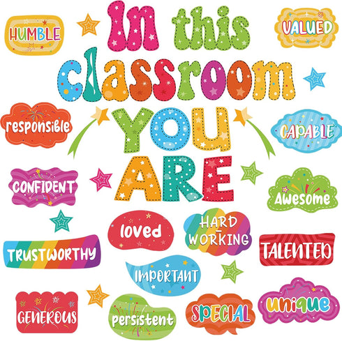 Rainbow Bulletin Board Decorations - 31Pcs Positive Inspirational Signs for Classroom Door and Wall Decor