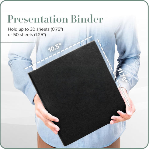 Gallery Leather 3 Ring Binder with Plastic Sleeves, Includes 10 Sheets, 8.5" x 11" Presentation Binder