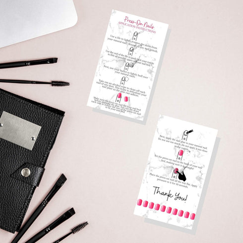 Press-On Nail Application Instructions Cards, 50 Pack, 2x3.5" Business Card Size for DIY Nail Kit