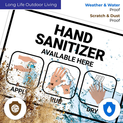 10x14 Inches, 55 Hand Sanitizer Available Here with Apply Rub and Dry Hands Graphic Sign, mil Thick HDPS (high Density