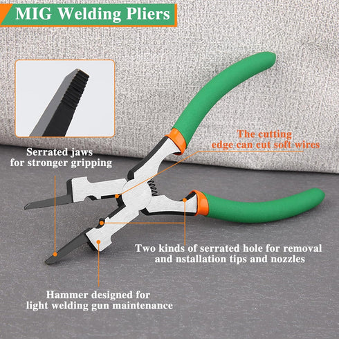 7-Inch MIG Welding Pliers with Wire Cutter, Flat Face Hammer & Nozzle Cleaner for Professional Use