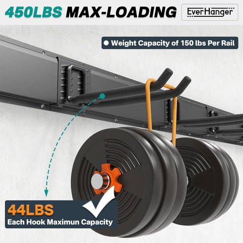 6 450lb, 48inch EVERHANGER Garage Tool Storage Organizer, Wall Mount Garden Tool Rack Organization, Heavy Duty Folding